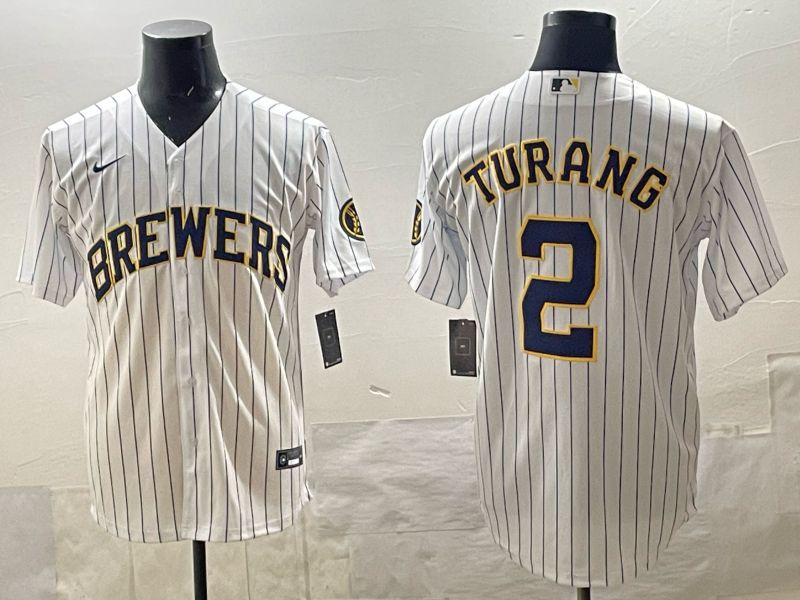 Men 2025 Milwaukee Brewers #2 Turang White Stripe 2025 Nike MLB Jersey 011->dallas cowboys->NFL Jersey
